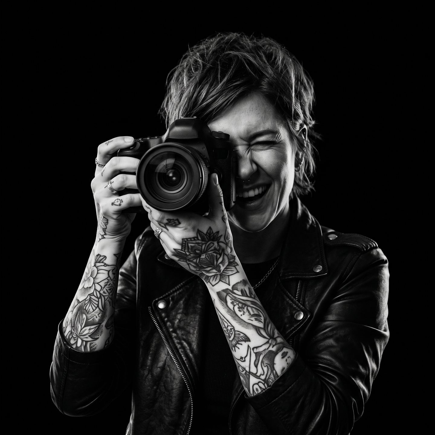 Event photographer at work, camera raised, shooting a race